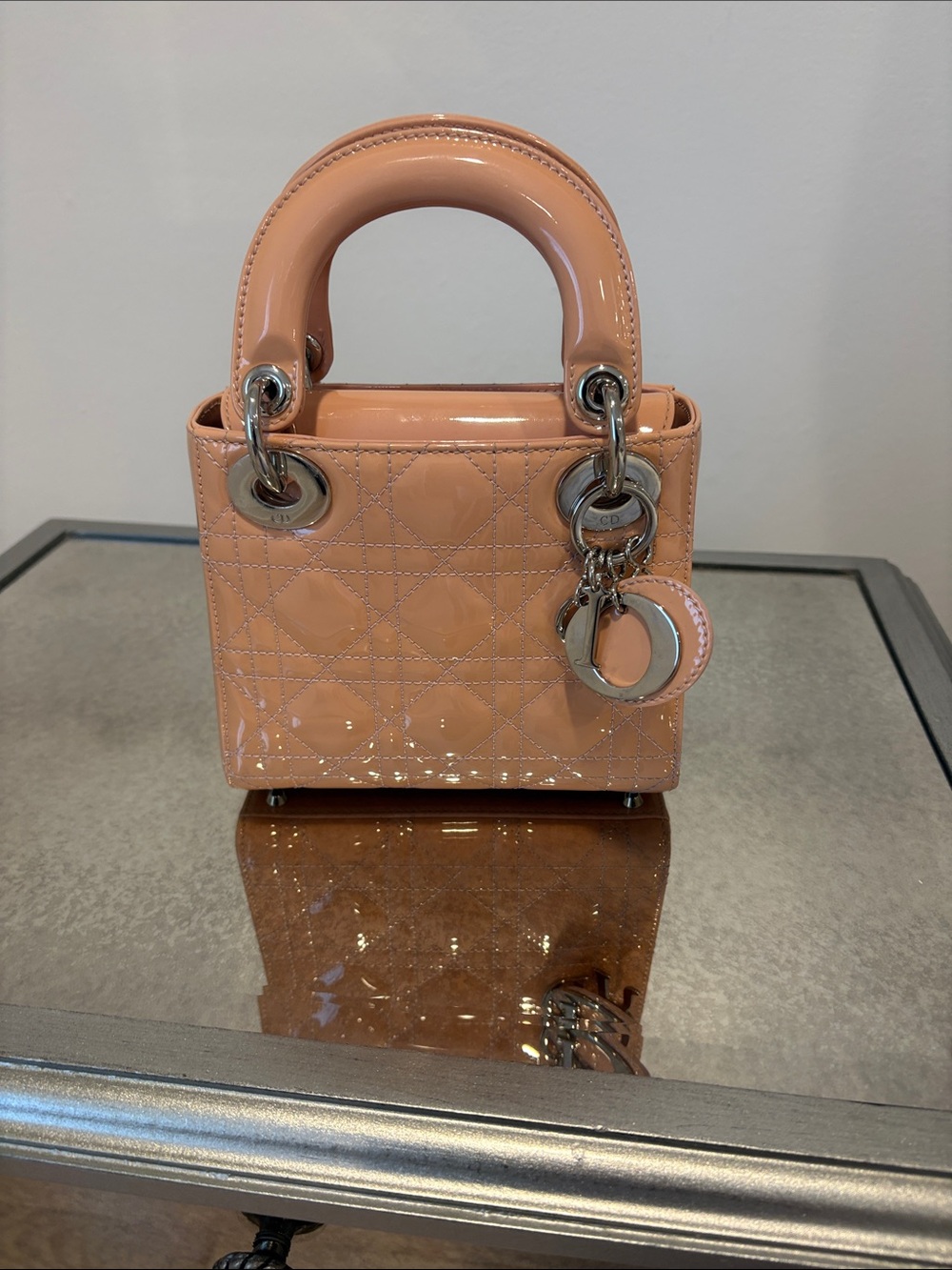 Dior Patent Mini Lady Bag in Peach
